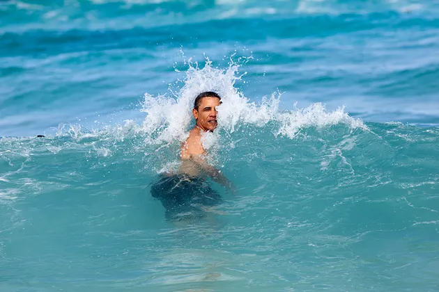President Obama on Jan. 1, 2013 at Pyramid Rock Beach in Kaneohe Bay, Hawaii