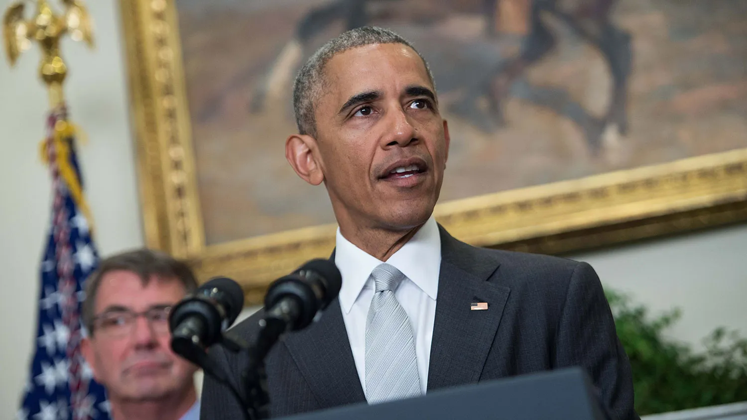 President Barack Obama delivers a statement on Afghanistan with Defense Secretary Ashton Carter at the White House in Washington on July 6, 2016.
