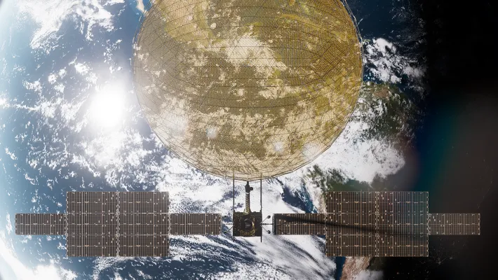 A rendering of the ViaSat-3 satellite.