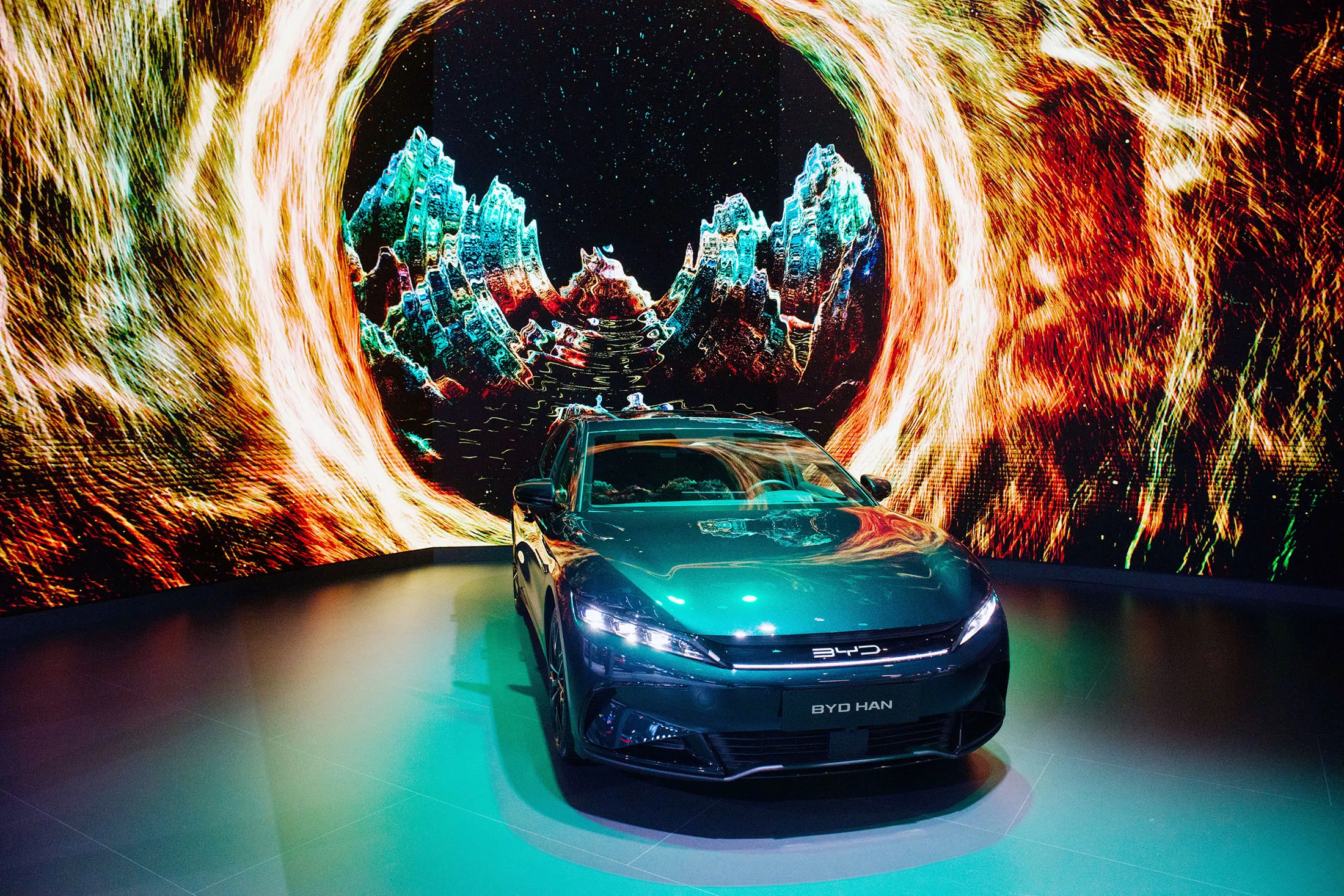 A BYD&nbsp;Han luxury sedan&nbsp;at the 2022 Paris Motor Show.