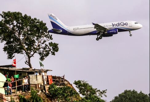 An Airbus A320 operated by IndiGo approaches Chhatrapati Shivaji International Airport in Mumbai.