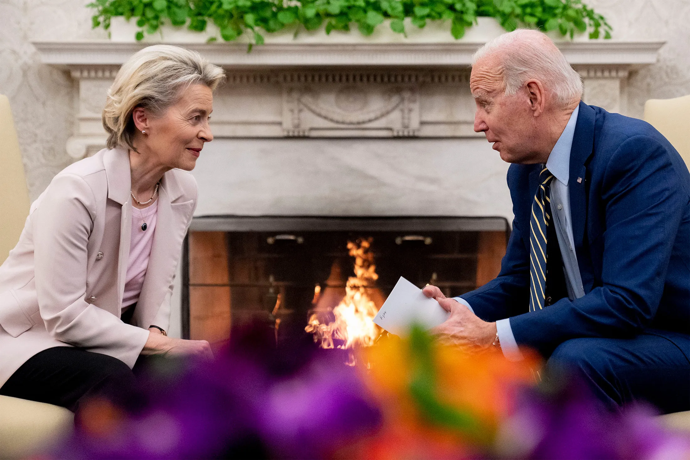 President Joe Biden meets with European Commission President Ursula von der Leyen in the Oval Office of the White House on March 10.