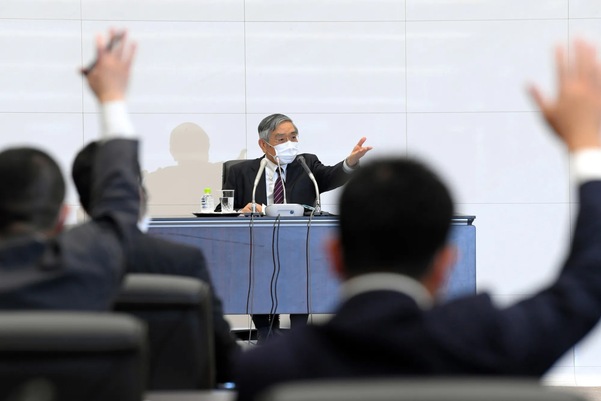 Bank of Japan Governor Haruhiko Kuroda takes a question during a news conference the central bank's headquarters in Tokyo, on April 27.