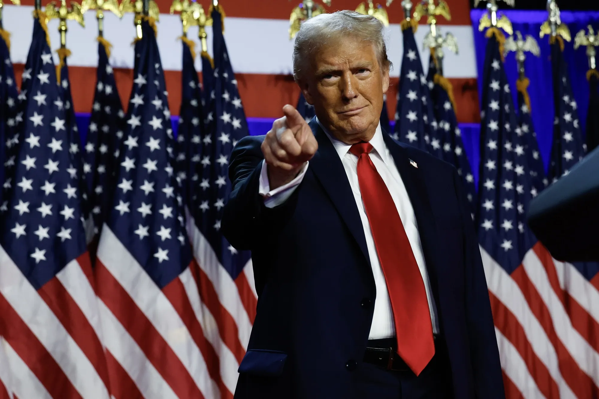 Donald Trump arrives to speak during an election night event at the Palm Beach Convention Center in West Palm Beach, Florida.