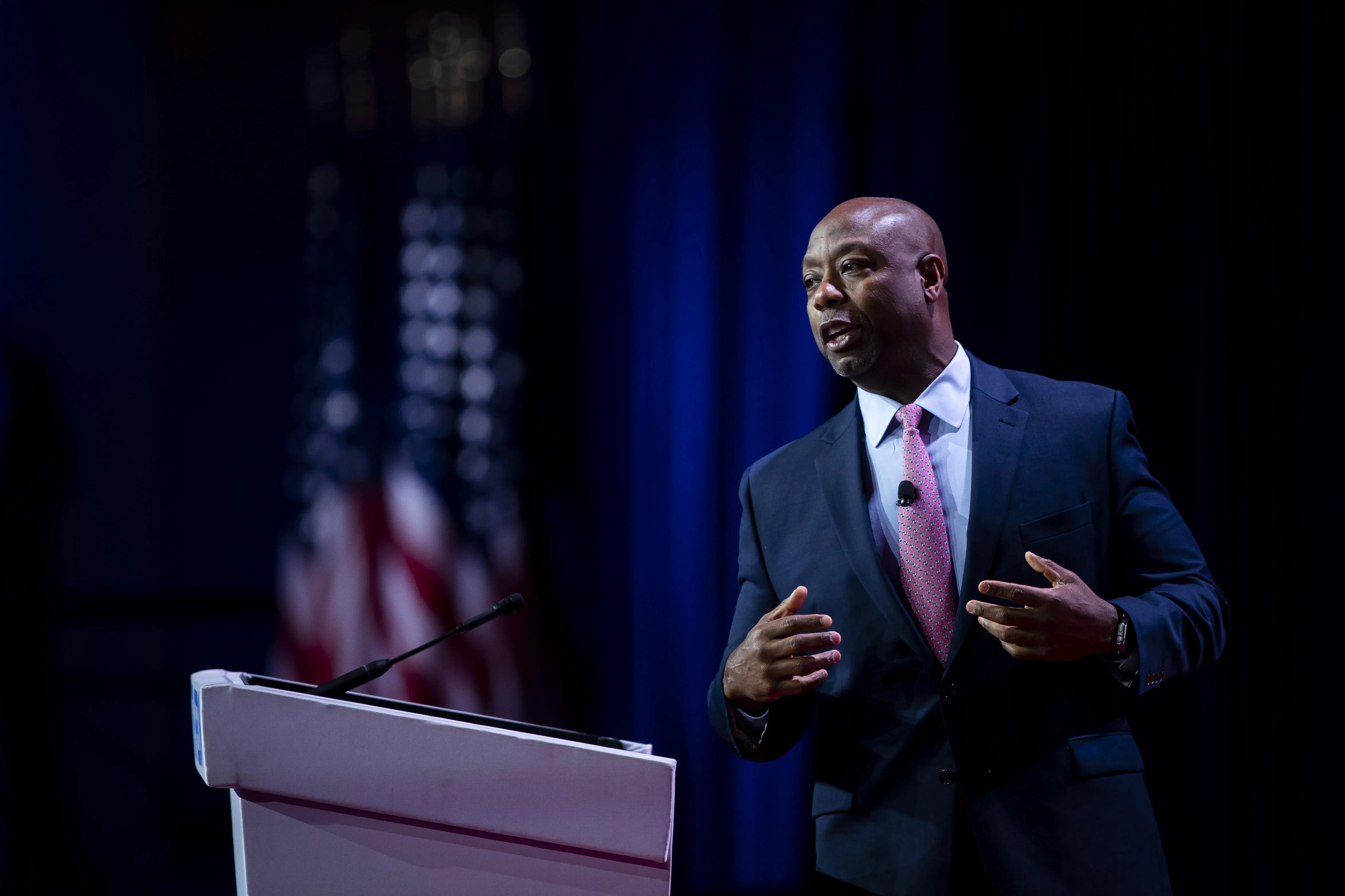 Senator Tim Scott, a Republican from South Carolina, speaks during the Road to Majority’s Faith and Freedom policy conference in Washington, DC, US, on Friday, June 23, 2023. 