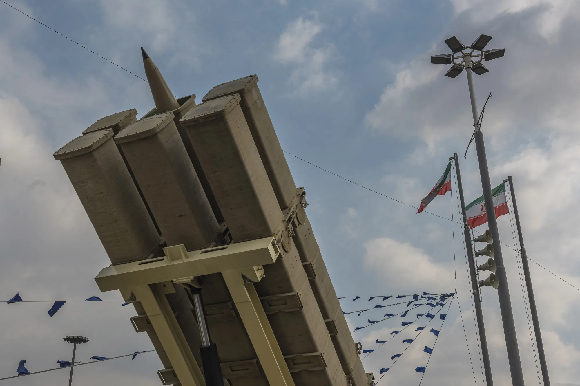 An Iran-made missile and its launchers during a rally in Tehran in 2025.