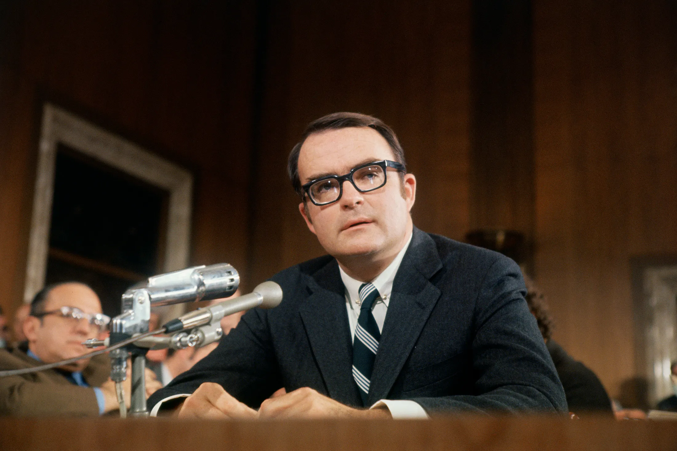William Ruckelshaus speaks in Washington, D.C., on Dec. 1, 1970.