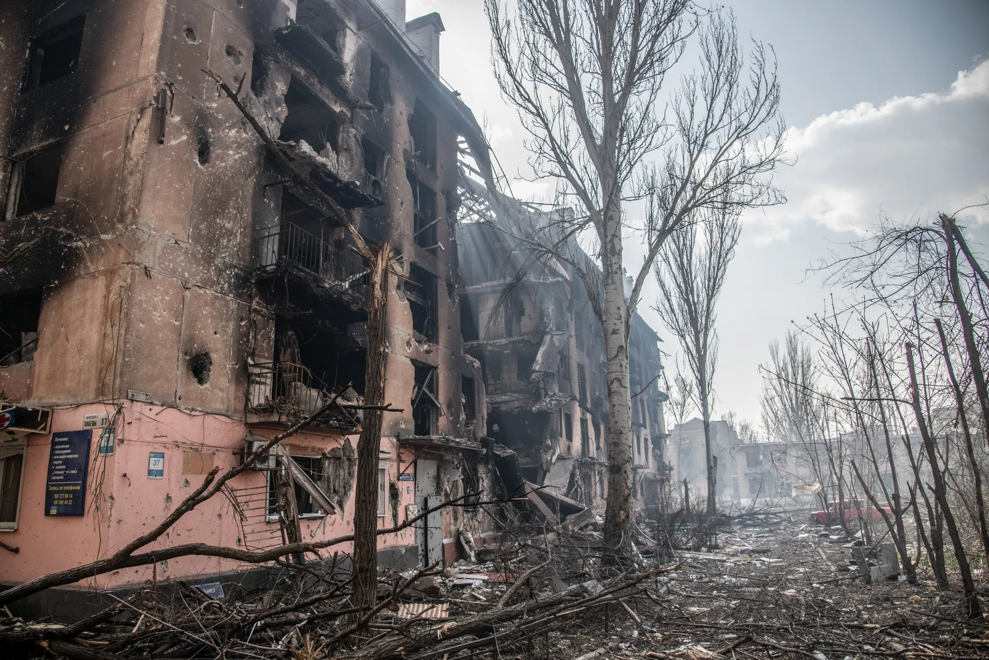 A destroyed neighborhood in the Ukrainian city of Mariupol.&nbsp;