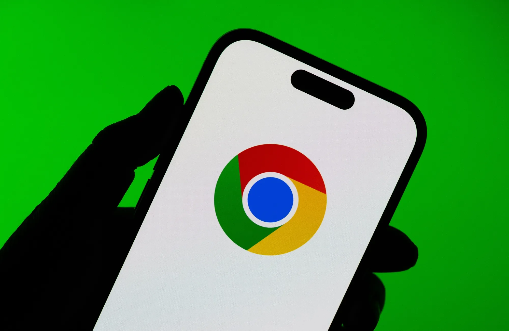 The logo of the Google Chrome browser on a smartphone.