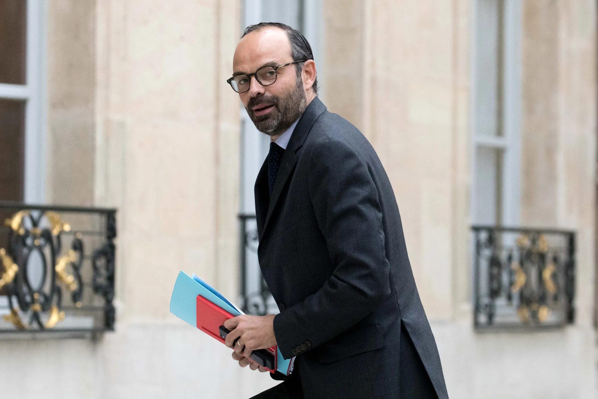 Edouard Philippe, France's prime minister, arrives for a cabinet meeting at the Elysee Palace in Paris on May 18, 2017.
