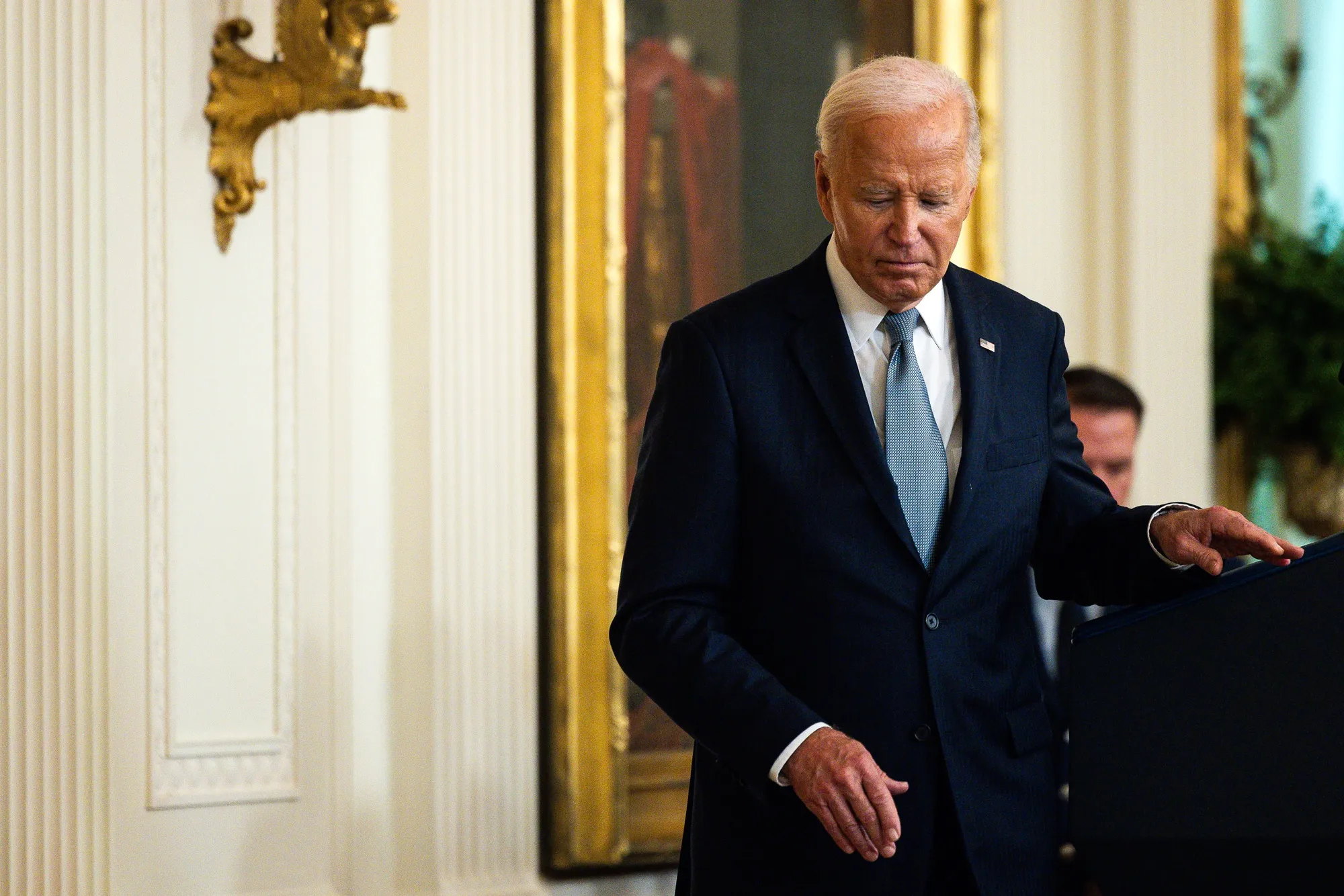 US President Joe Biden during a medal of honor ceremony in the East Room of the White House in Washington, DC, US, on Wednesday, July 3, 2024.