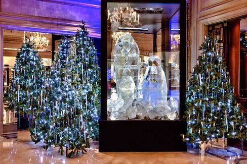 The Four Seasons Paris's "Arctic Fantasy" installation in the lobby of the hotel.