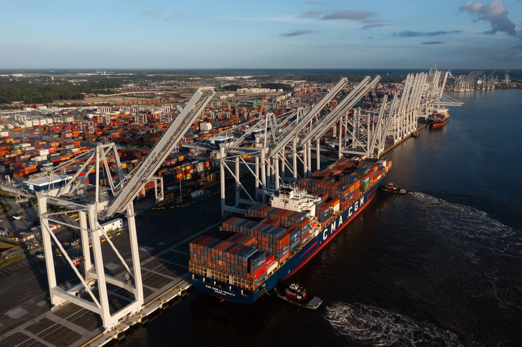 Shipping containers on a ship at the Port of Savannah in Savannah, Georgia.