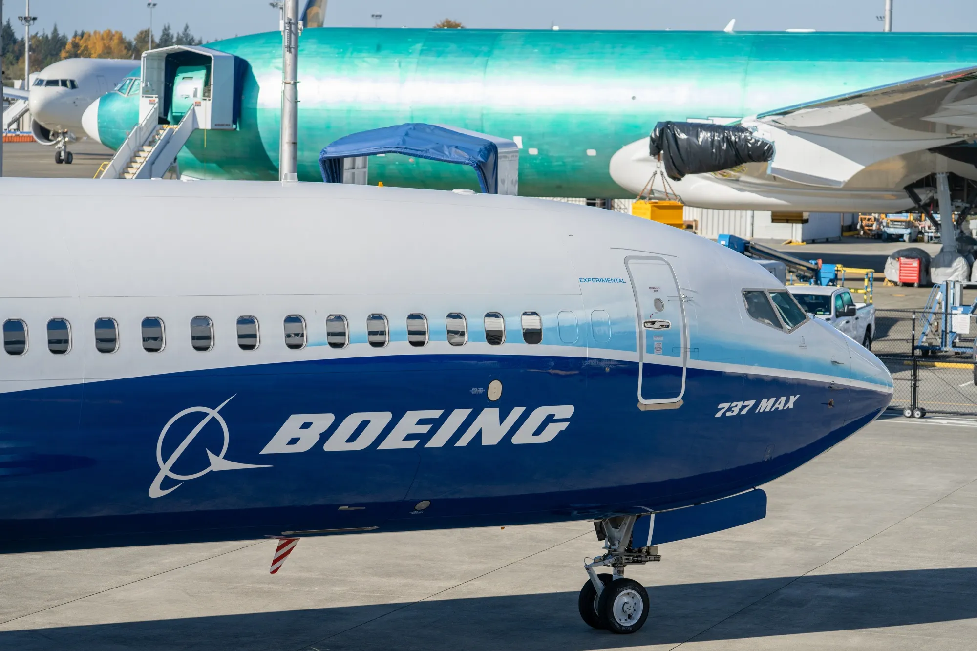 A Boeing 737 Max at the company's facility in Everett, Washington, US.