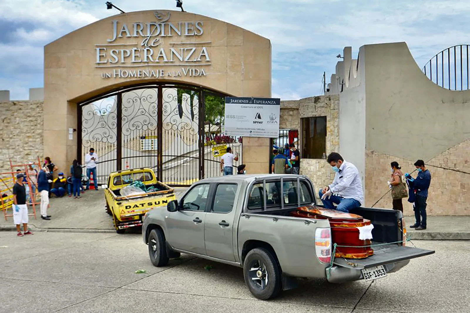 Coffins are transported into a cemetery on trucks, in Guayaquil, Ecuador on April 1, 2020.
