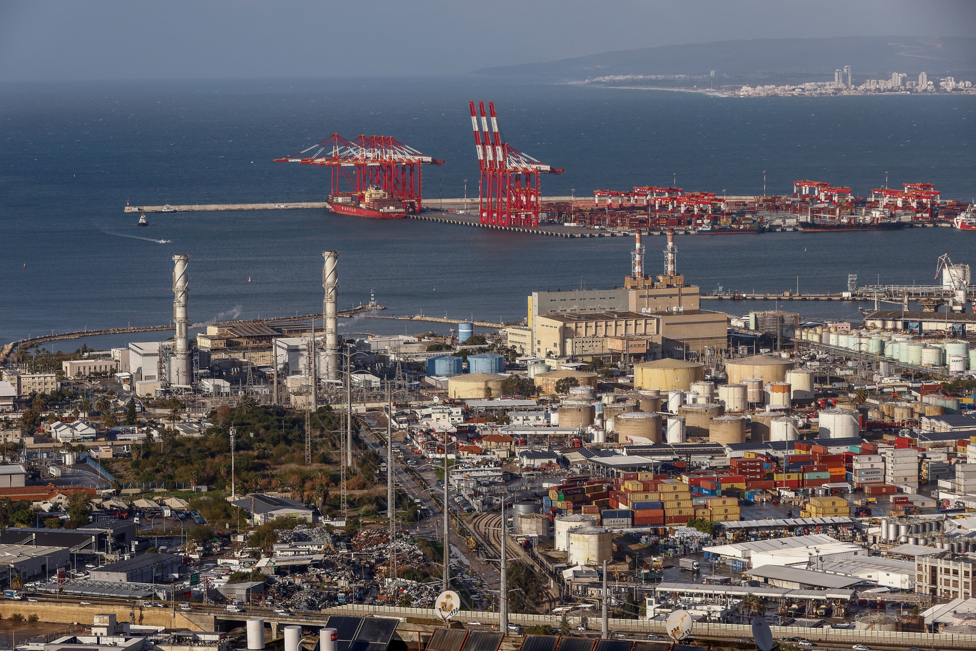 Shipping containers and cranes at the Port of Haifa, Israel.&nbsp;