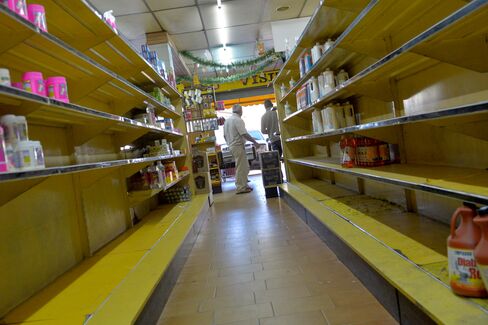 Empty shelves at a supermarket in Caracas, Venezuela.