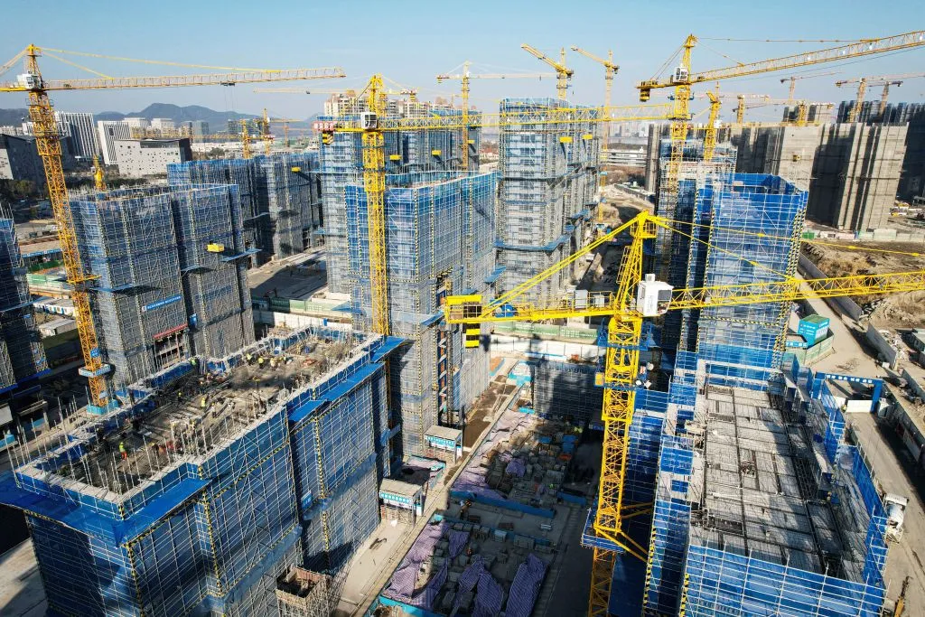 Residential buildings under construction in Hangzhou, Zhejiang province.