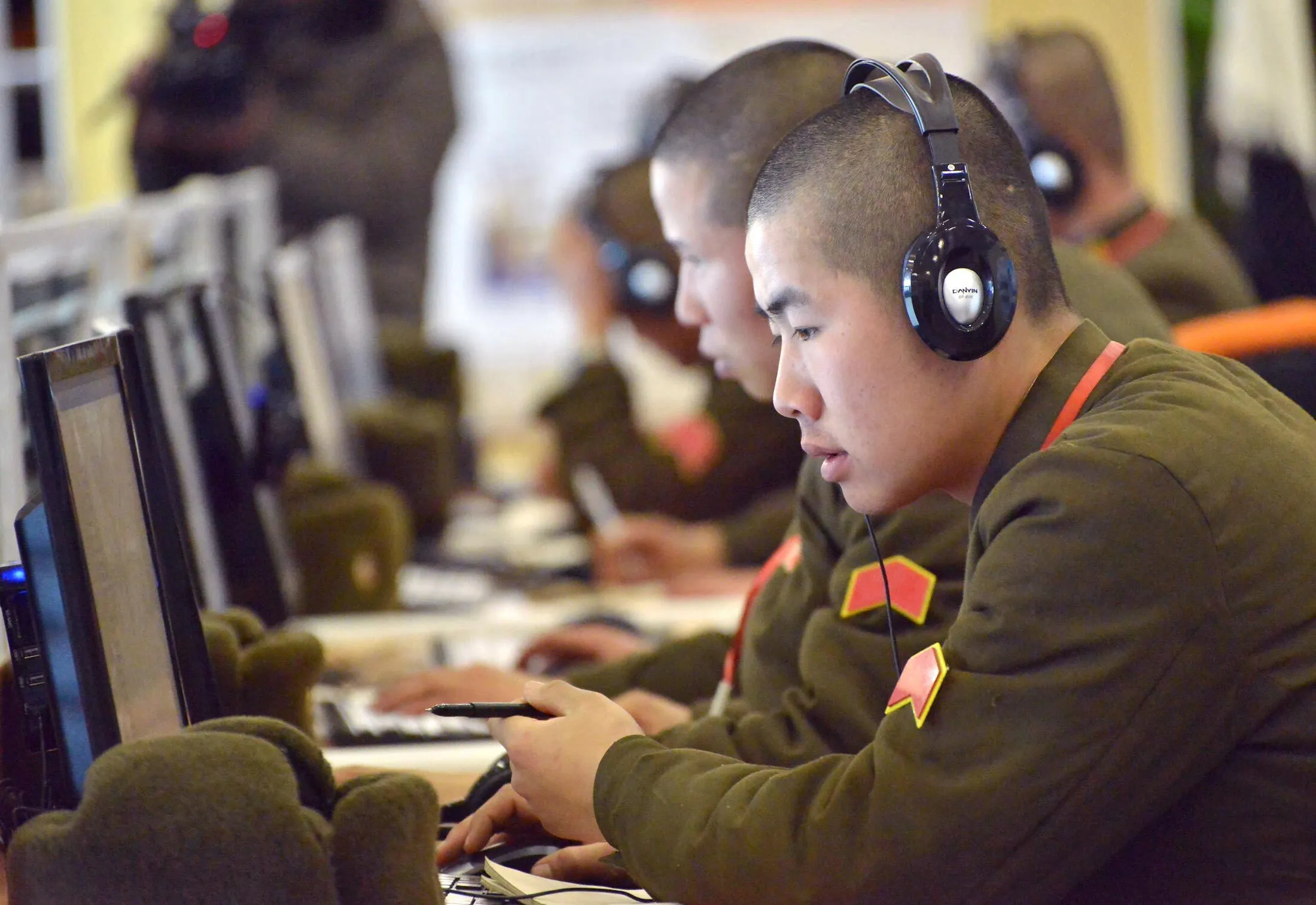 Soldiers study at a technology school in Pyongyang.