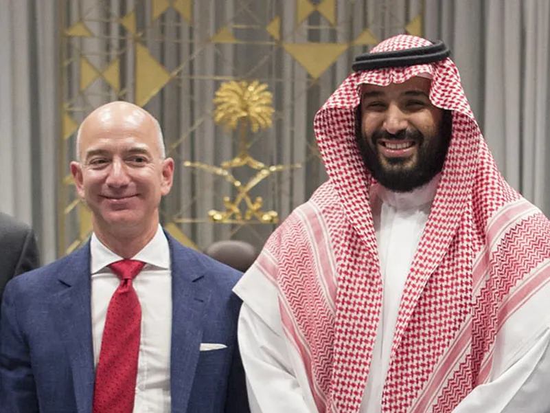 Jeff Bezos meets with Prince Mohammed bin Salman in Riyadh in 2016.
