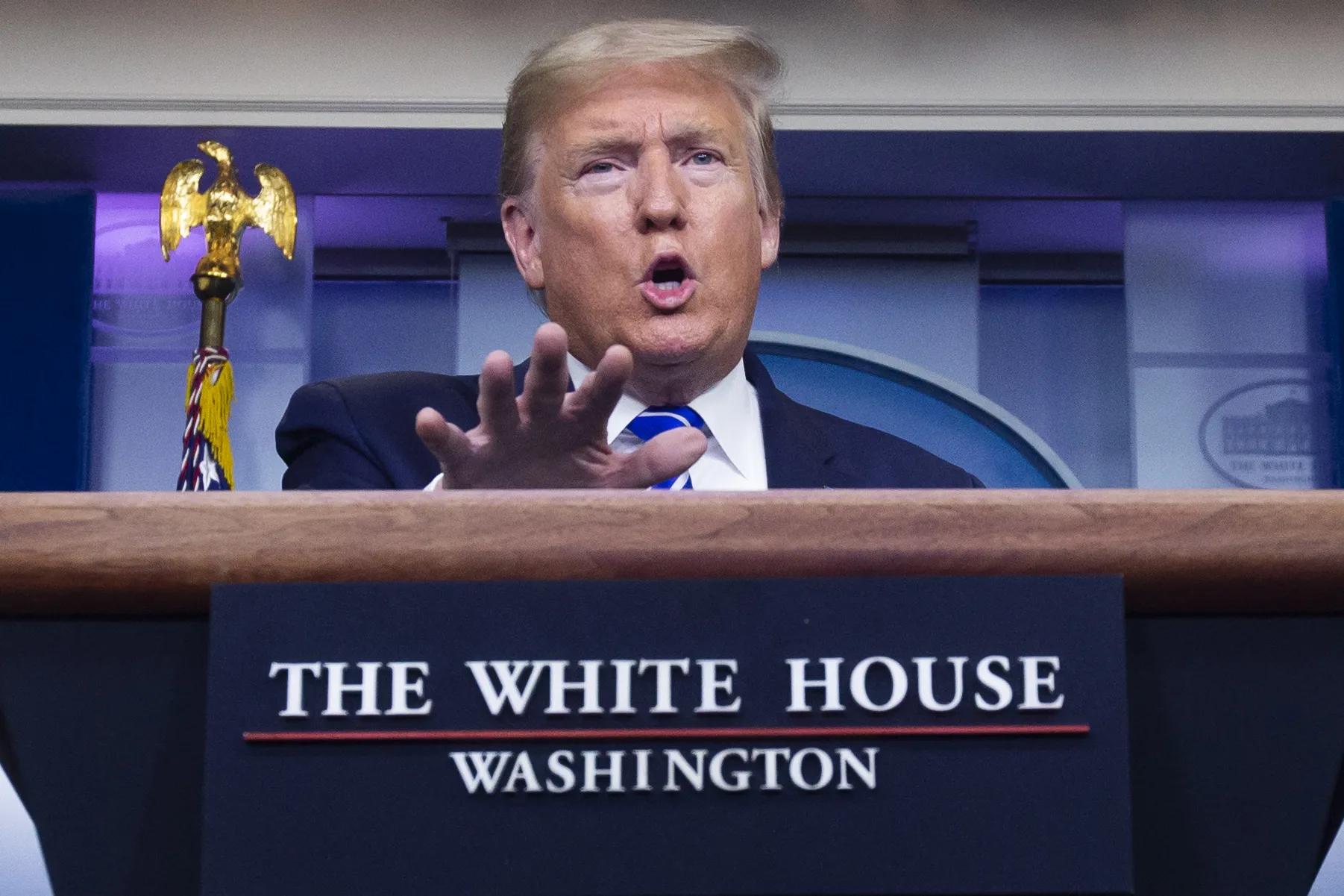 Donald Trump speaks during a news conference in the White House in Washington, D.C. on April 23.
