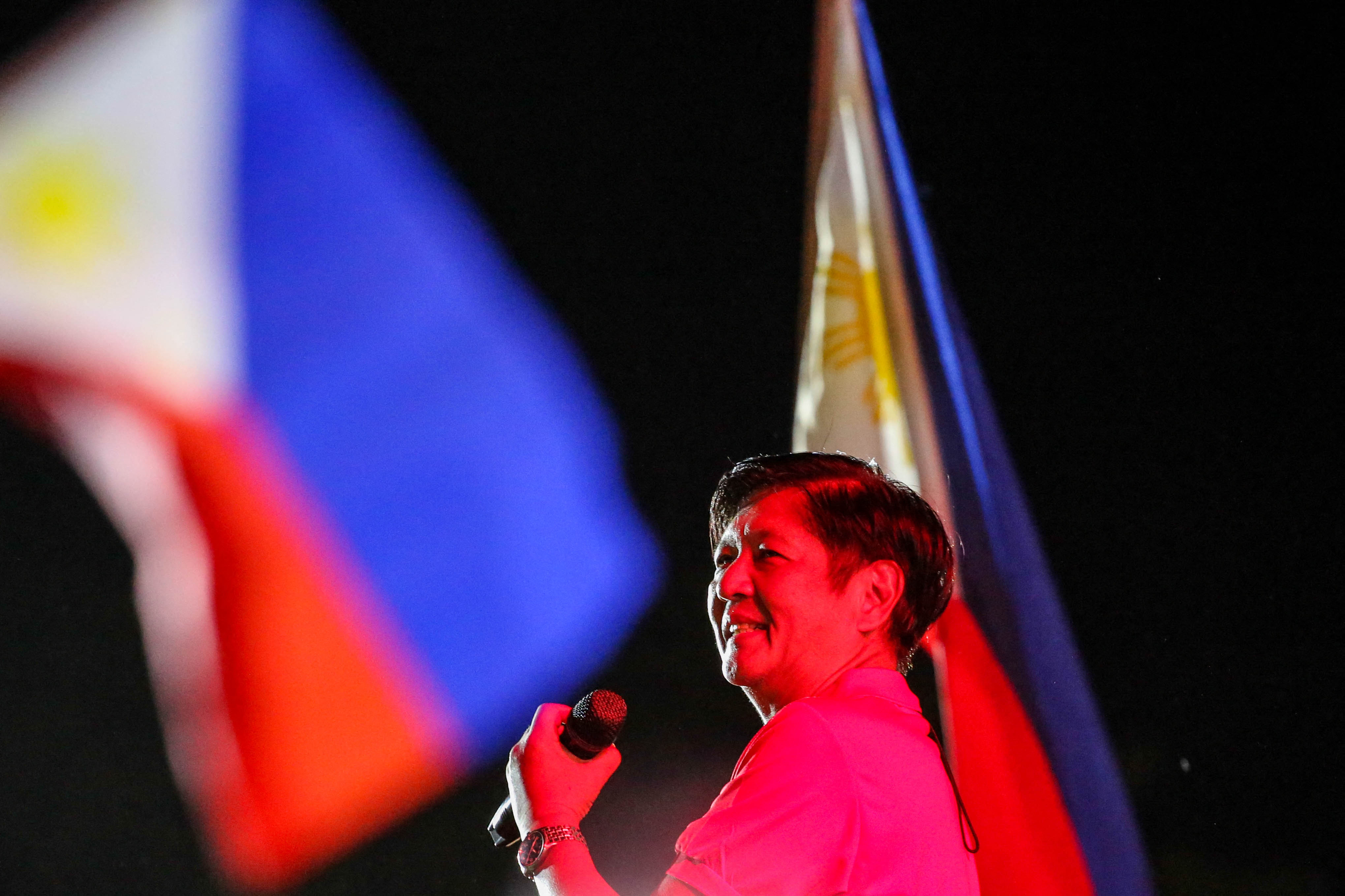Presidential candidate Ferdinand Marcos Jr. at a campaign rally in Manila,&nbsp;on April 24, ahead of the presidential election on May 9.&nbsp;