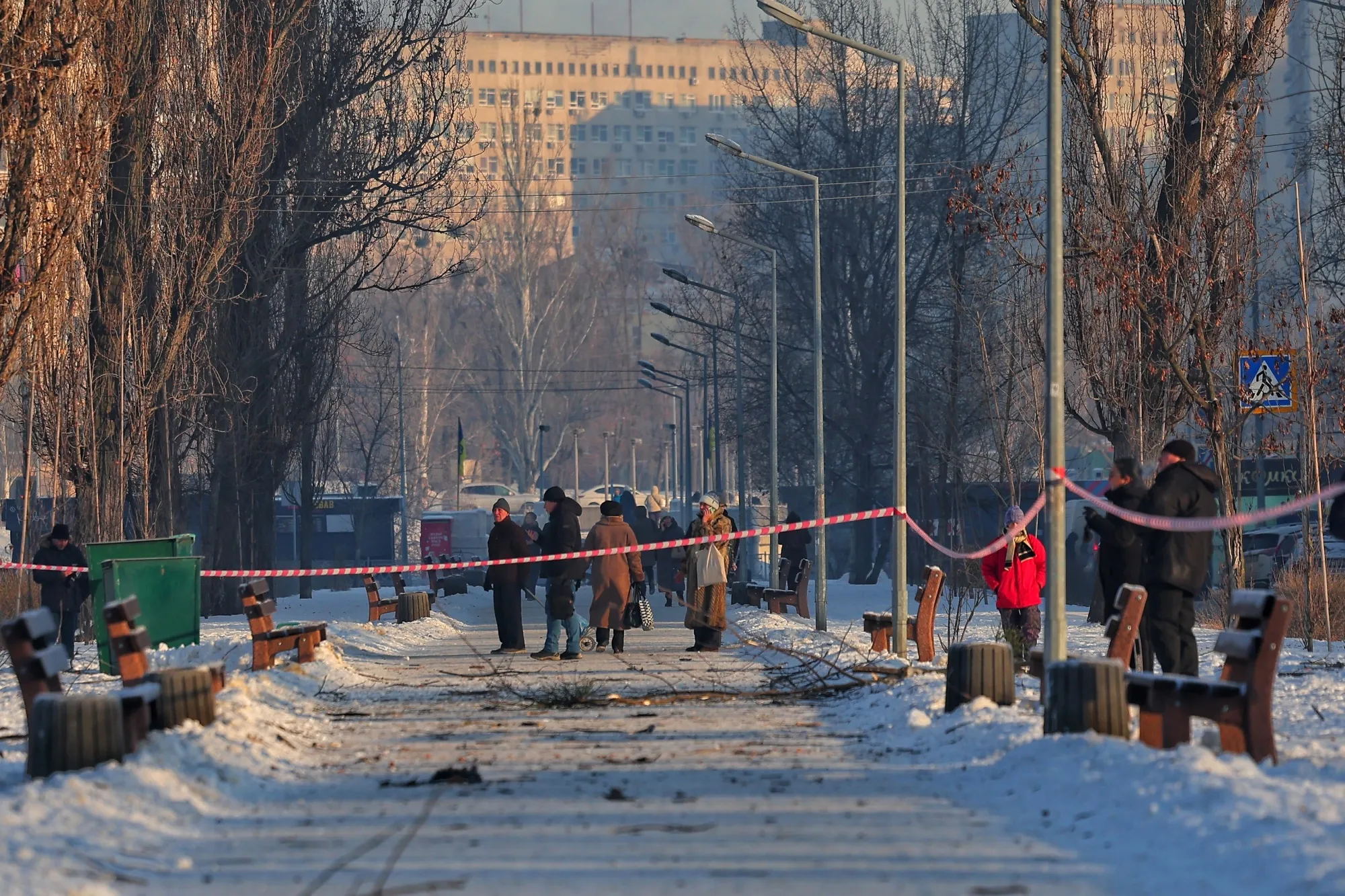 A cordon&nbsp;following air strikes in Kyiv, on Jan. 20.&nbsp;