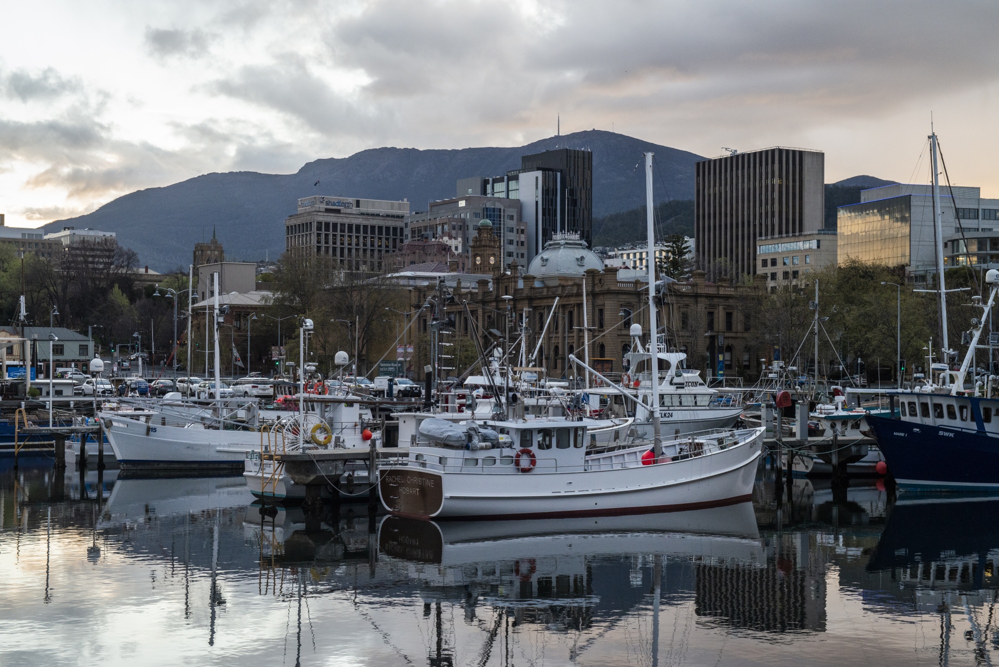 Boats are moored by the city centre, in Hobart, Tasmania on Sept. 21.
