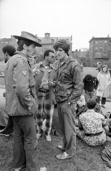 John Kerry talks with other antiwar Vietnam veterans, in Boston in 1971.