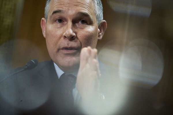Oklahoma Attorney General Scott Pruitt, administrator of the Environmental Protection Agency (EPA) nominee for U.S. President-elect Donald Trump, speaks during a Senate Environment and Public Works Committee confirmation hearing in Washington, D.C., U.S., on Wednesday, Jan. 18, 2017. Pruitt outlined a vision for scaling back the office's reach, while pledging to support clean air and water and hold polluters responsible for violations when necessary. Photographer: T.J. Kirkpatrick/Bloomberg