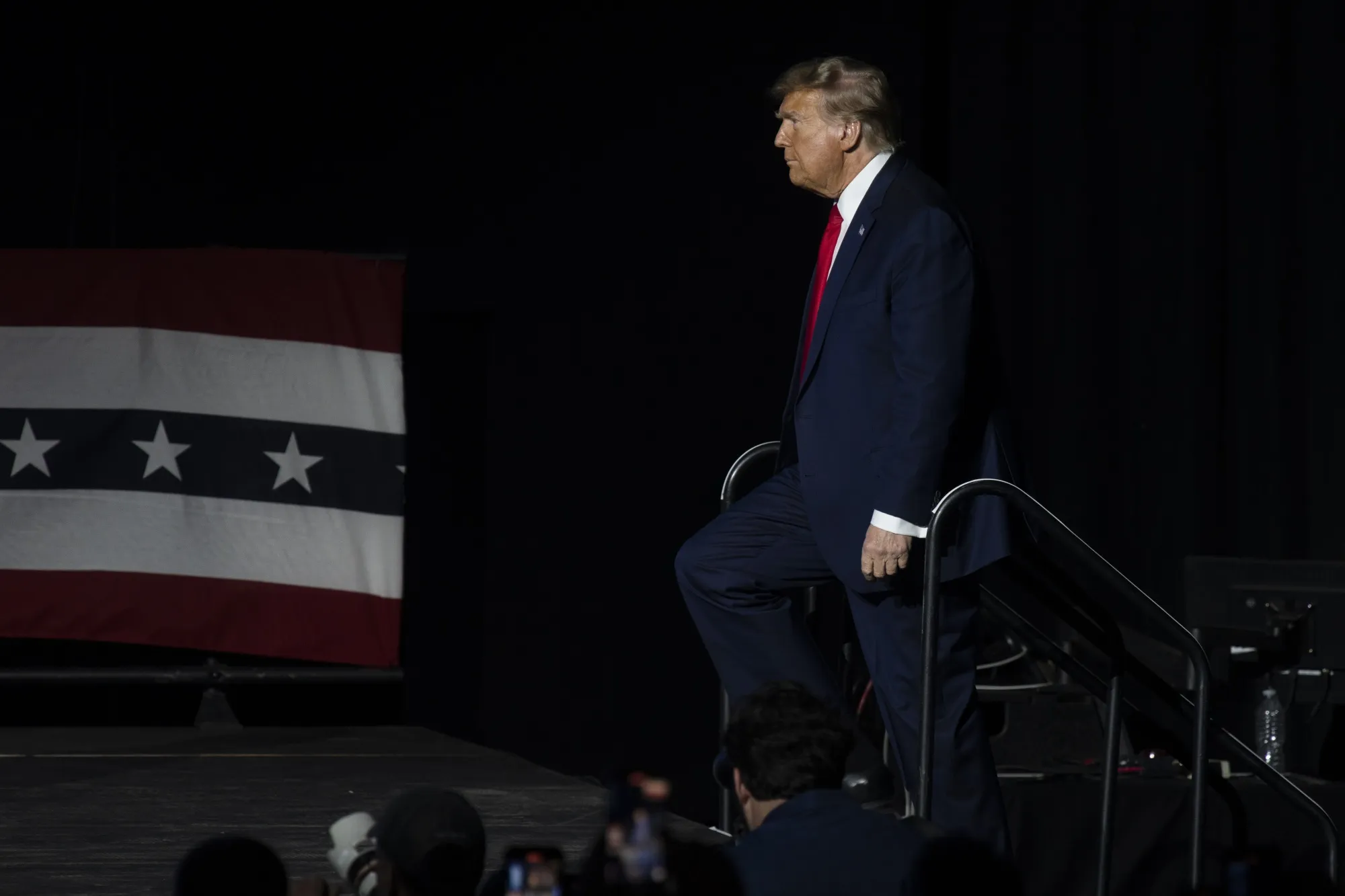 Former US President Donald Trump walks on stage during the National Rifle Association (NRA) Great American Outdoor Show Presidential Forum in Harrisburg, Pennsylvania, US, on Friday, Feb. 9, 2024.&nbsp;