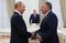 Vladimir Putin greets US special envoy Steve Witkoff in Moscow, in this photo supplied by Russian state media on Aug. 6