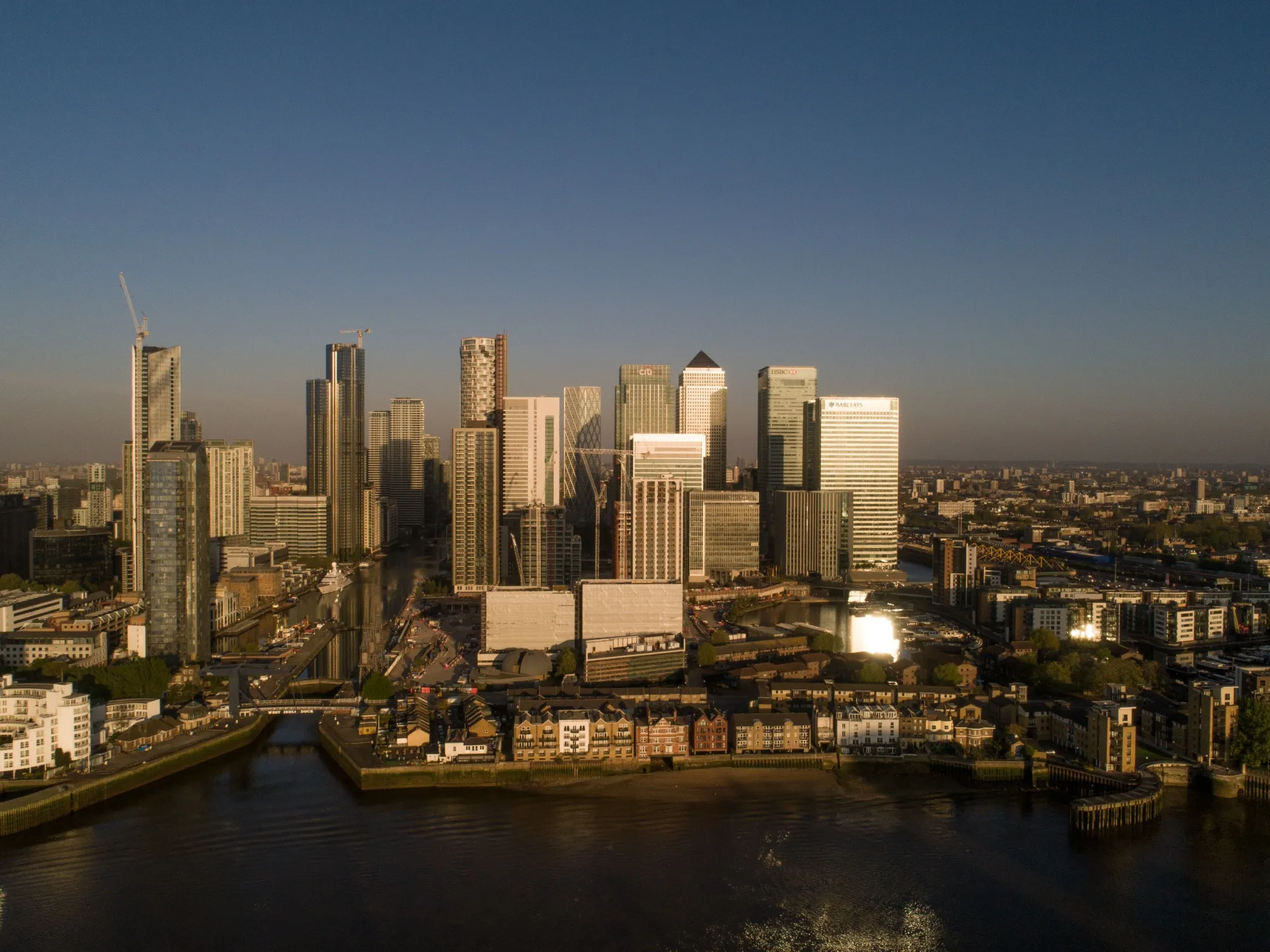 Aerial Views Of London City Airport & Canary Wharf District