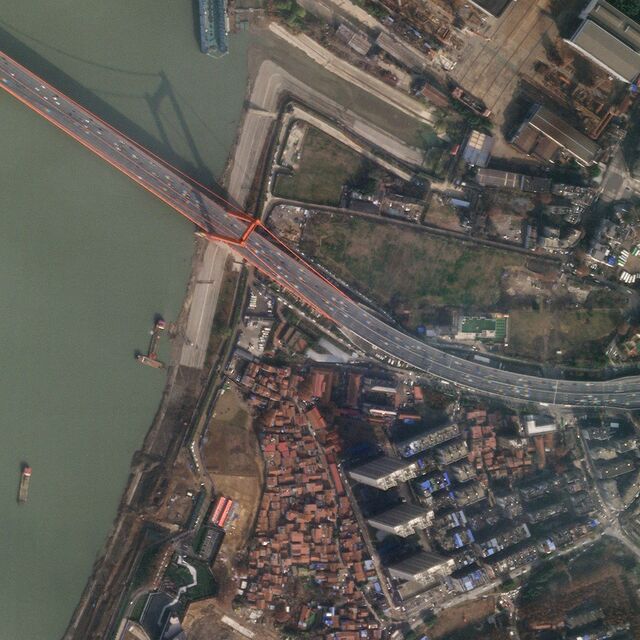 Wuhan China Yangsigang Yangtze River Bridge satellite photo on January 12, 2020.