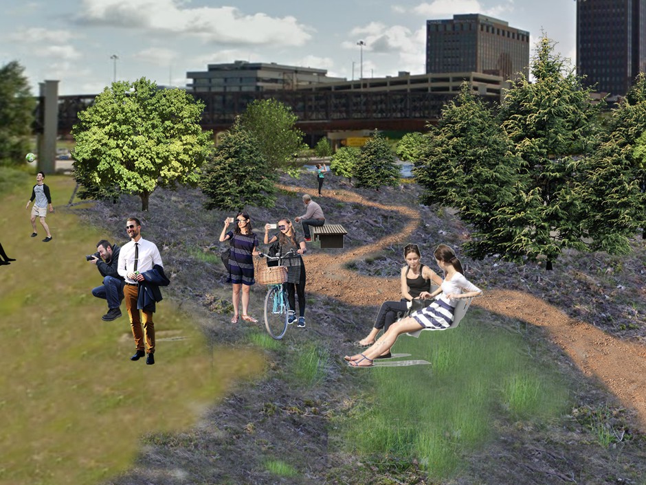 A pop-up &quot;forest&quot; on a stretch of decommissioned highway in Akron could stimulate connections and ideas for the depopulating city's future. 
