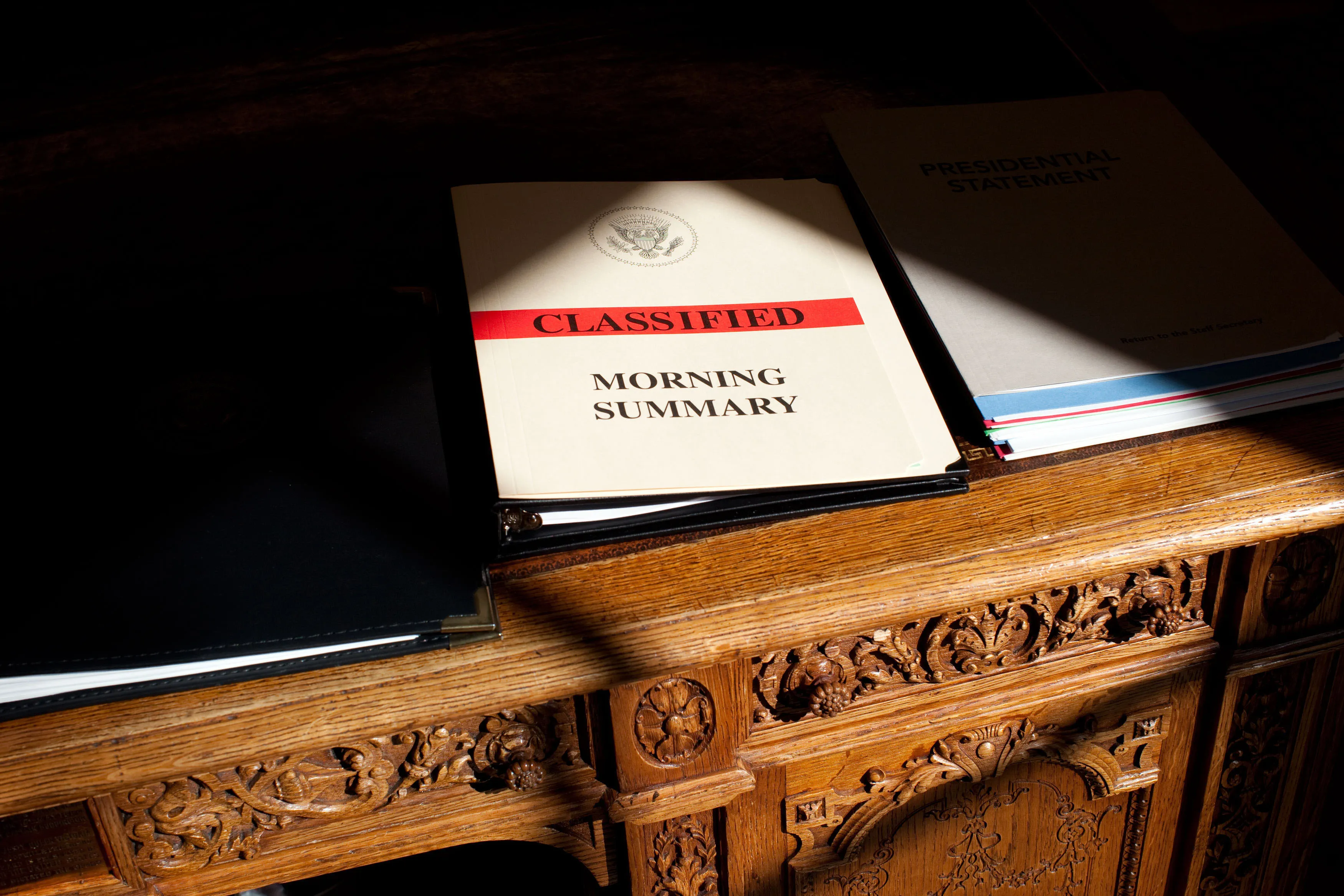 A classified document in the Oval Office in Washington, DC.