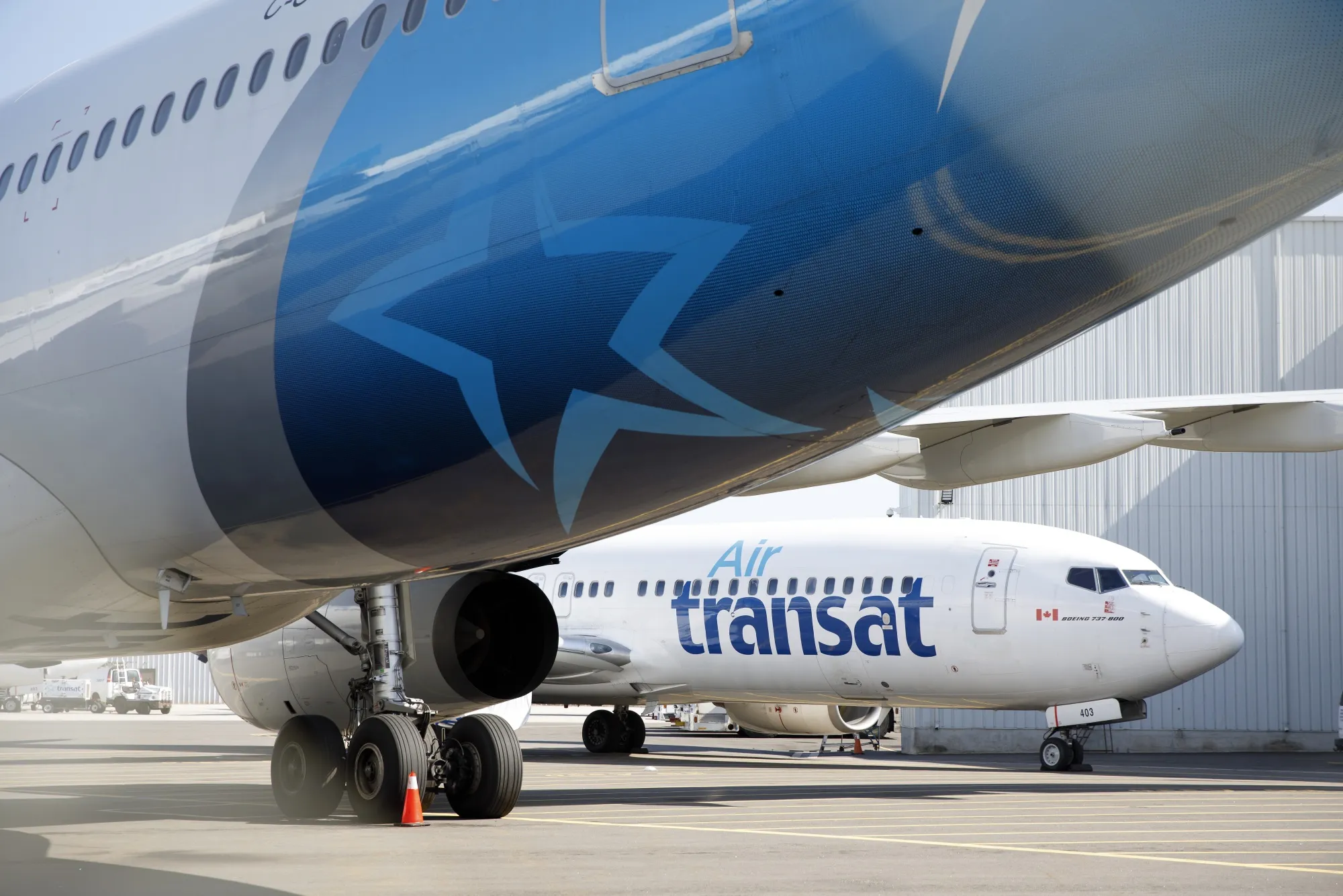 Air Transat aircraft sit on the tarmac at Pearson airport in Toronto on April 8.