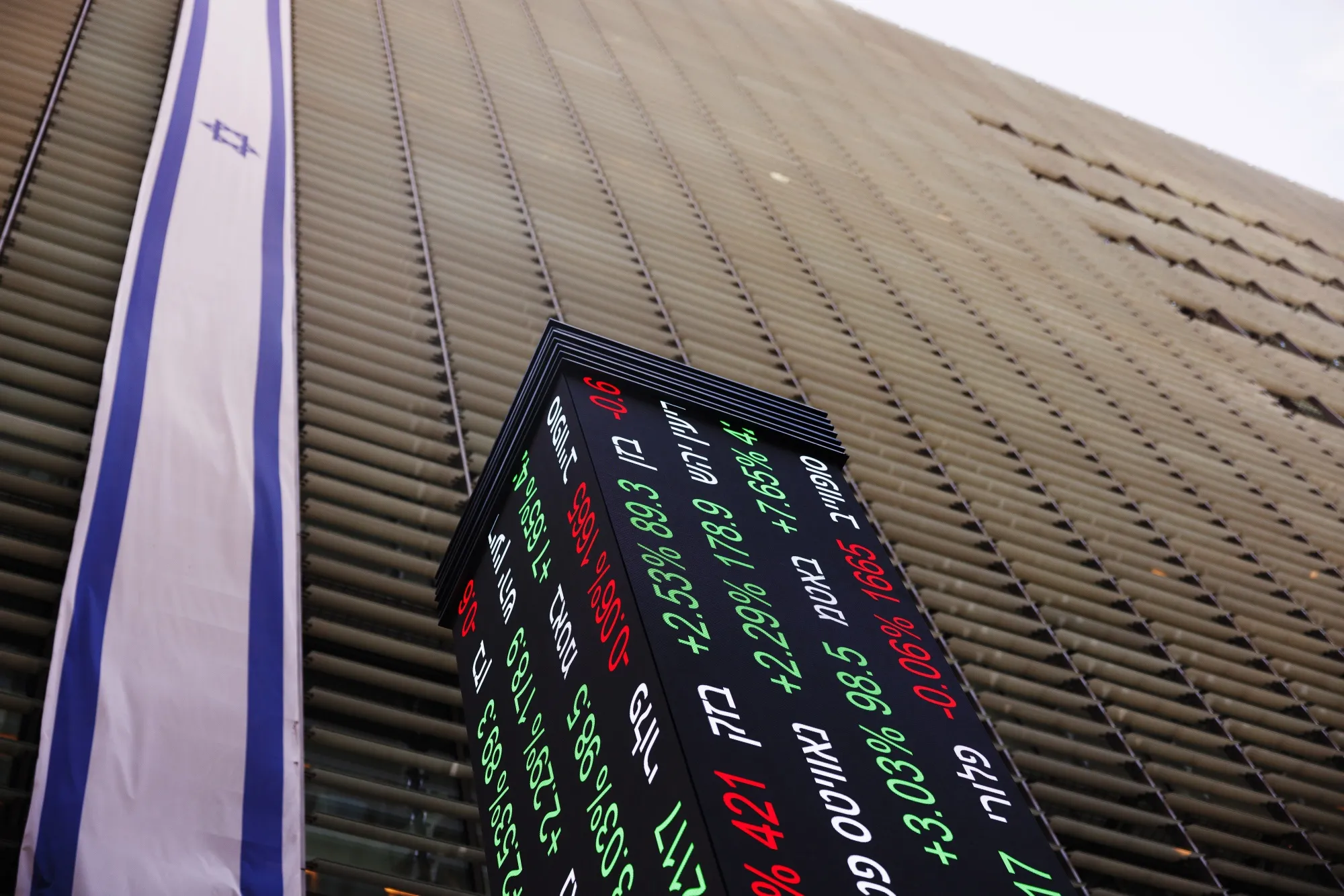 A stock price indicator board at the Tel Aviv Stock Exchange Ltd.