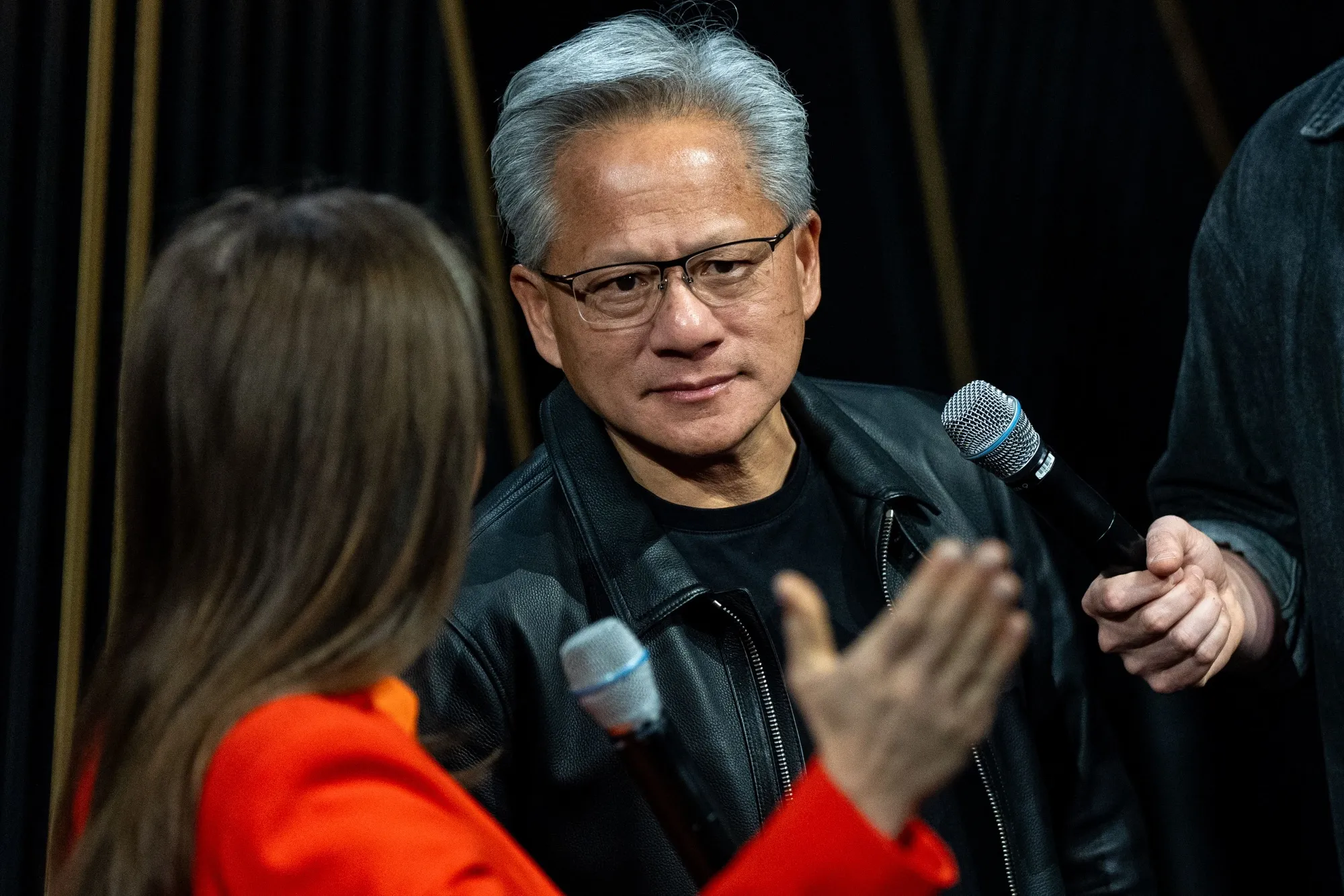 Jensen Huang, chief executive officer of Nvidia Corp., speaks Tuesday to members of the media at the Nvidia GPU Technology Conference&nbsp;in Washington.