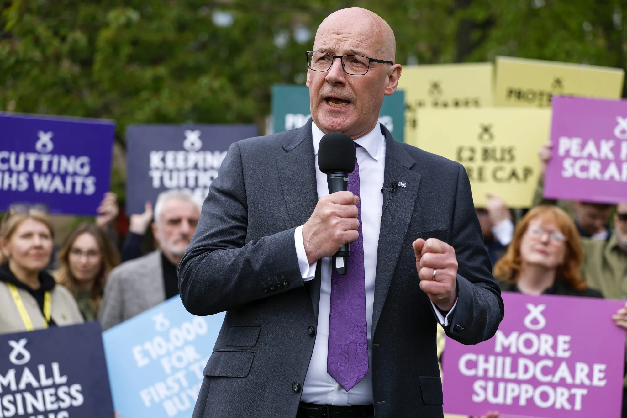 SNP leader John Swinney is targeting an outright majority.&nbsp;