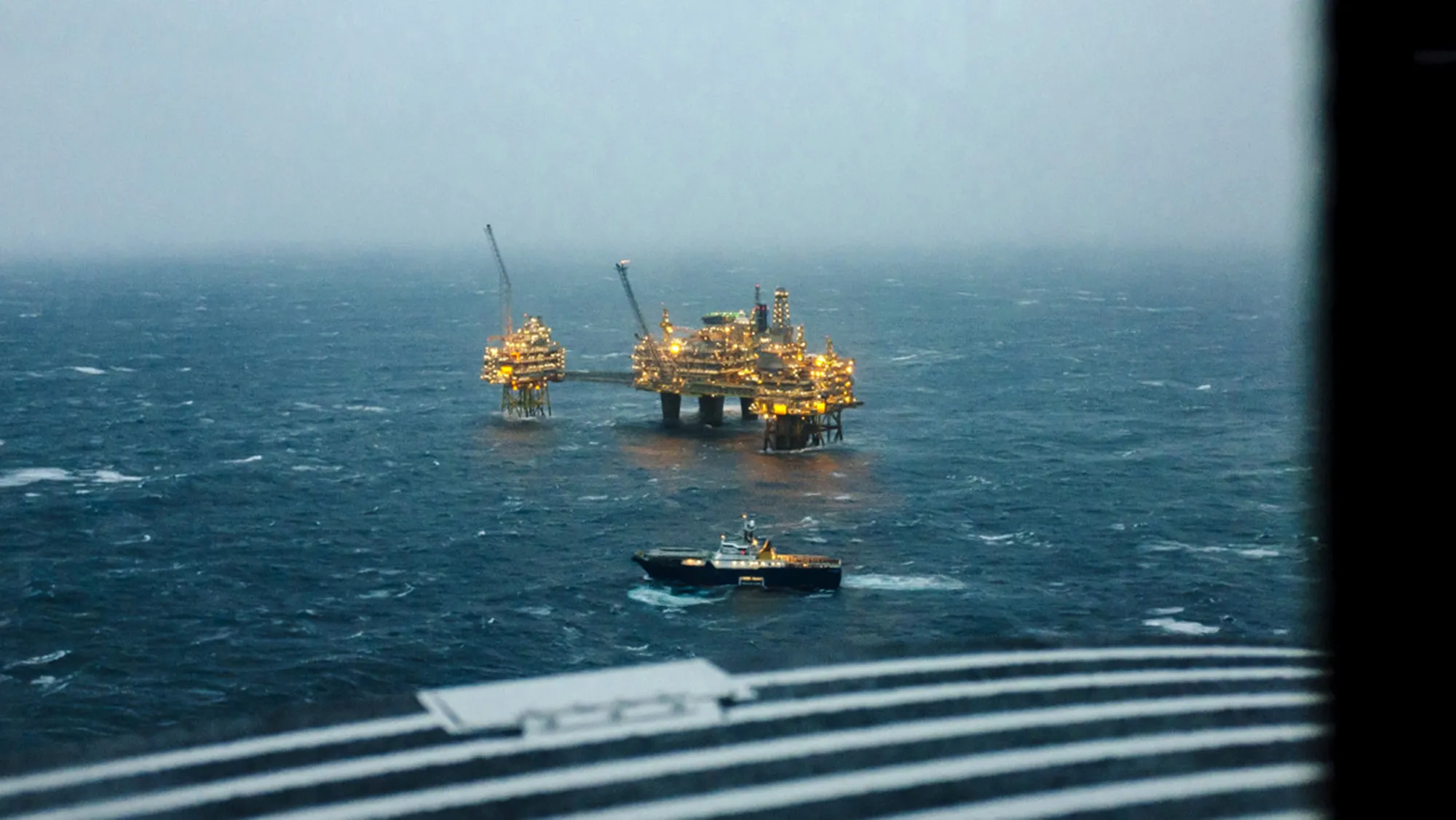 An offshore gas platform in the North Sea 140kms from Bergen, Norway.