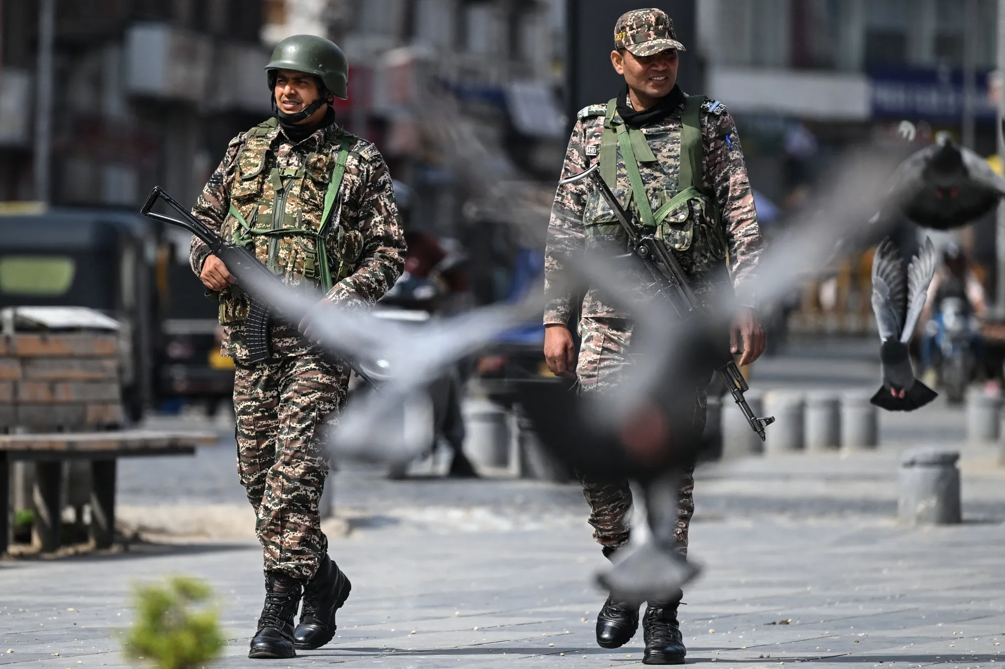 Indian paramilitary soldiers on patrol in Srinagar on May 4.