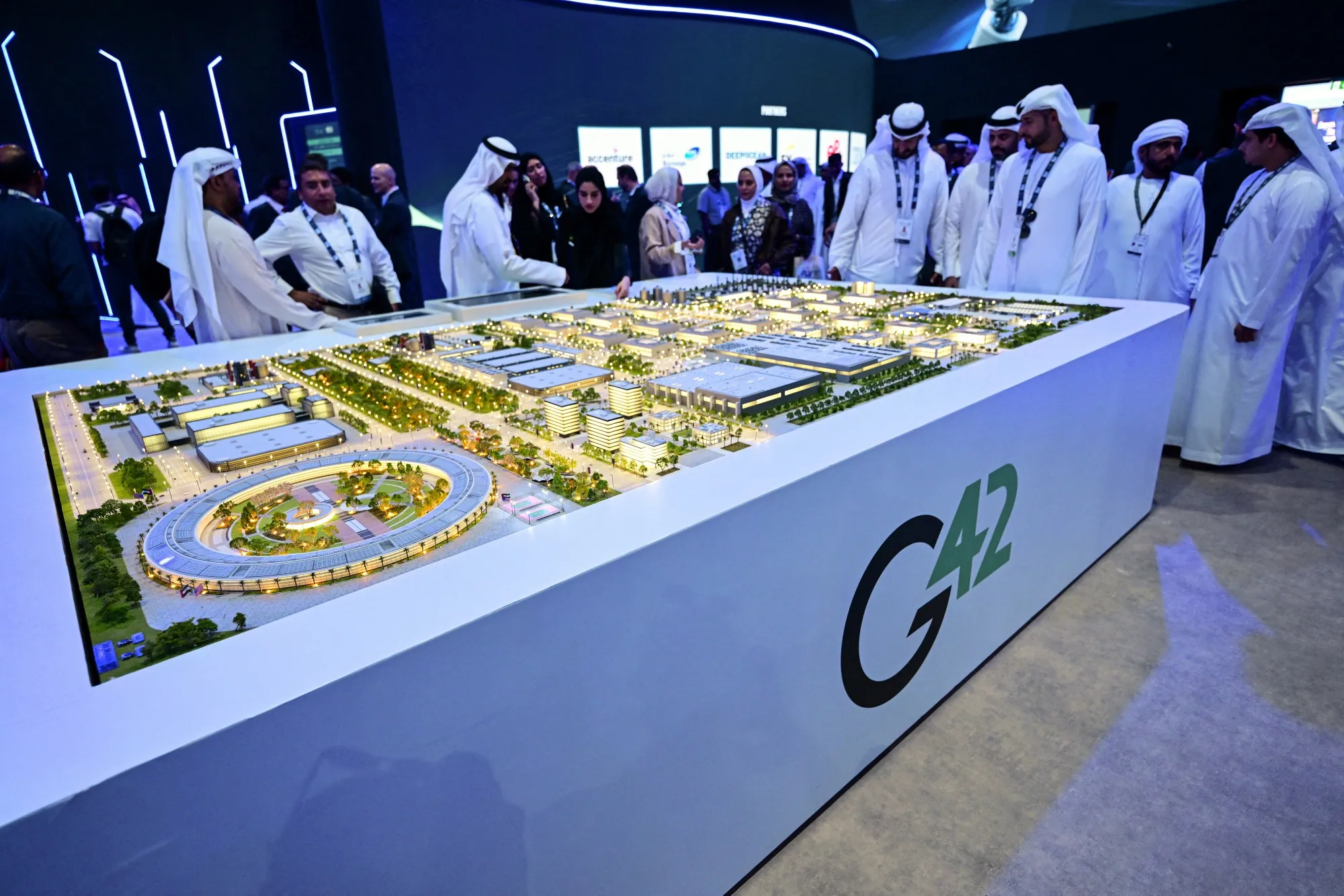 Model of a G42 data center to be built in Abu Dhabi. Once completed, it’s slated to host OpenAI and other US tech companies.
