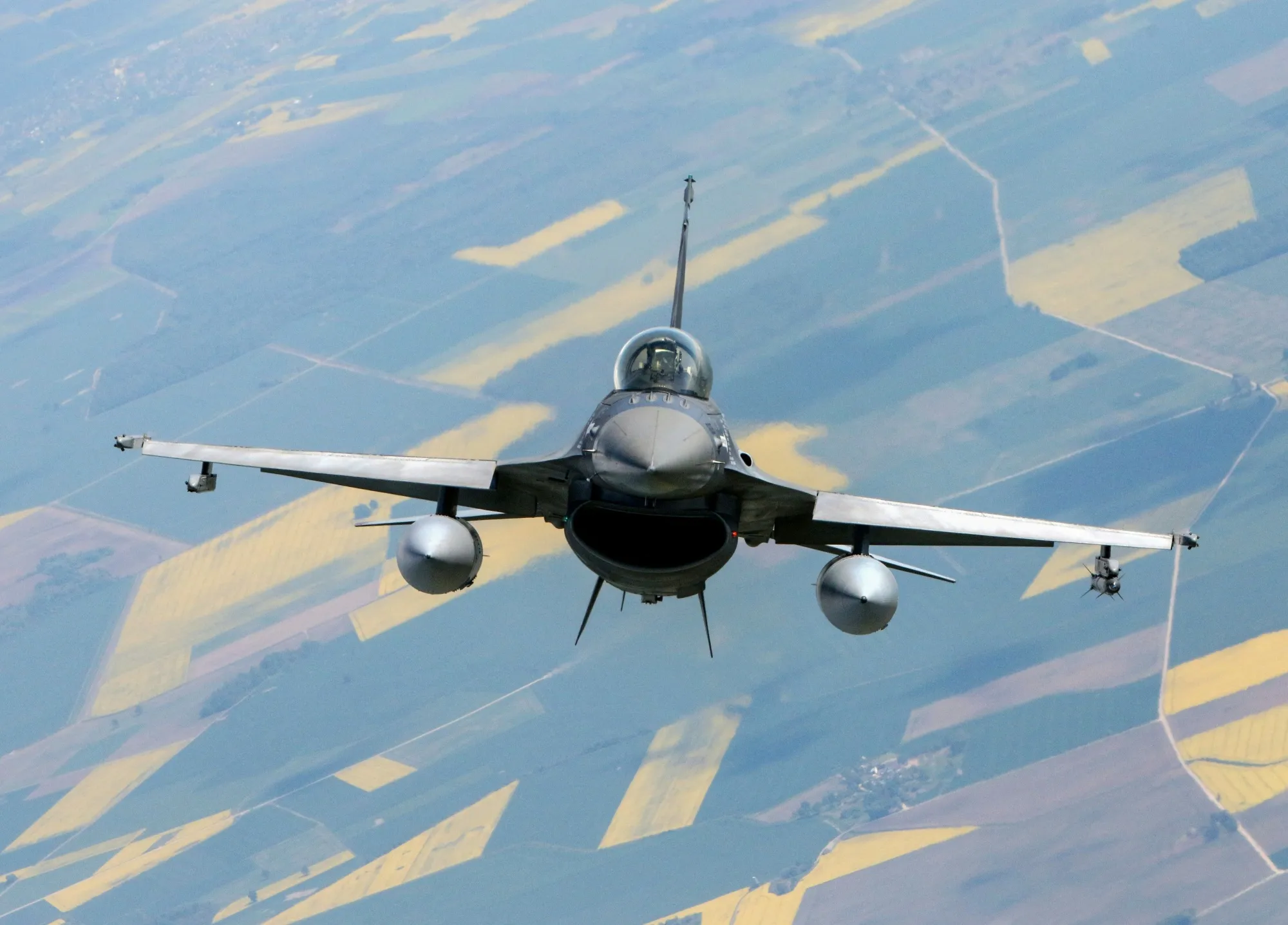 A Romanian Air Force F-16 fighter jet.