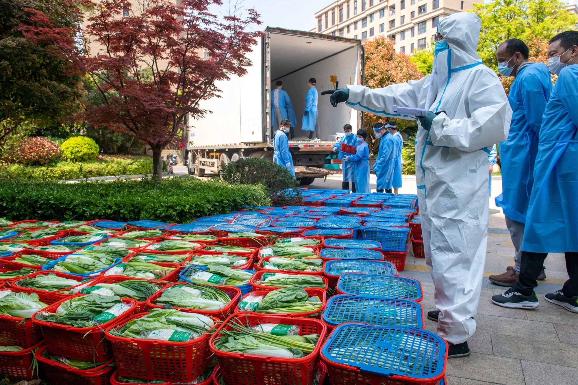 Food distribution in locked-down Shanghai.