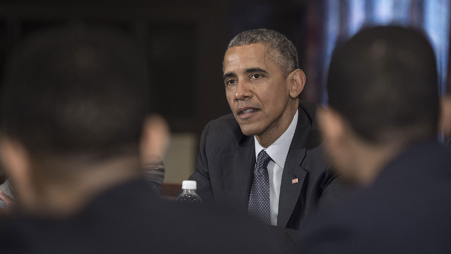 US President Barack Obama participates in a roundtable discussion with young people at an event at Lehman College launching the My Brothers Keeper Alliance, a new non-profit organization, in New York on May 4, 2015.

