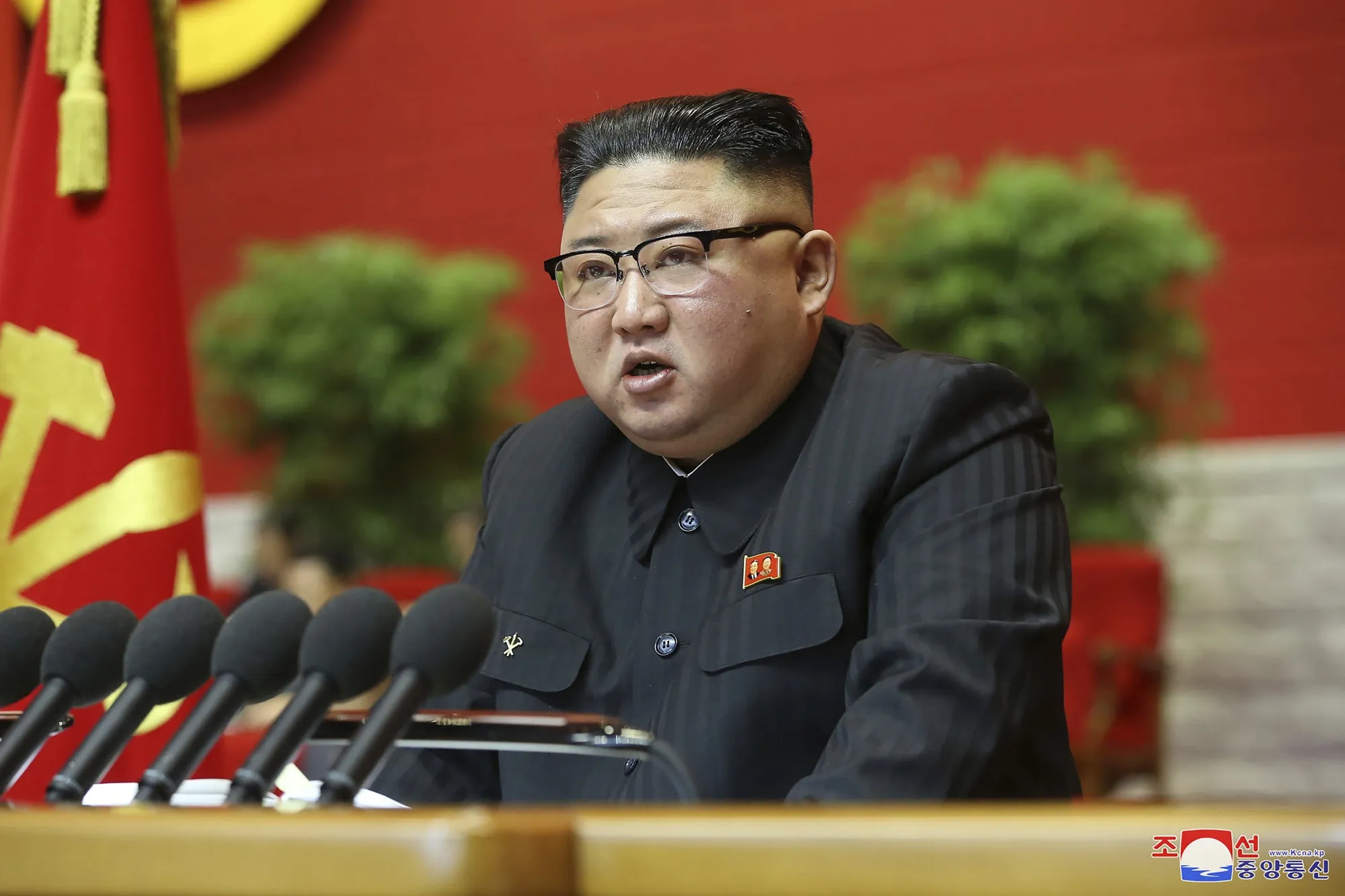 Kim Jong Un speaks during the ruling party congress in Pyongyang, North Korea on Jan. 5.