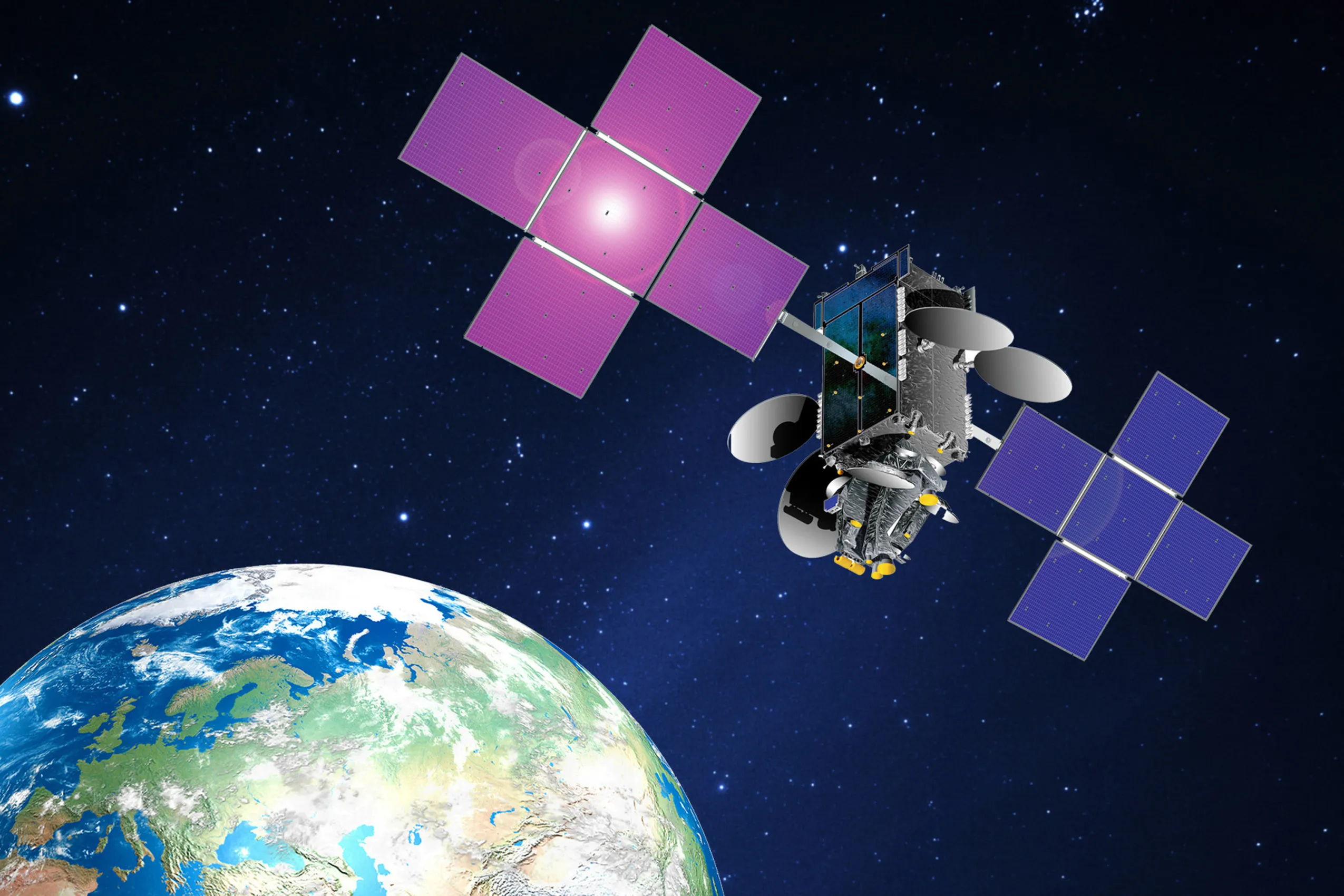 An illustration of an Intelsat satellite.&nbsp;