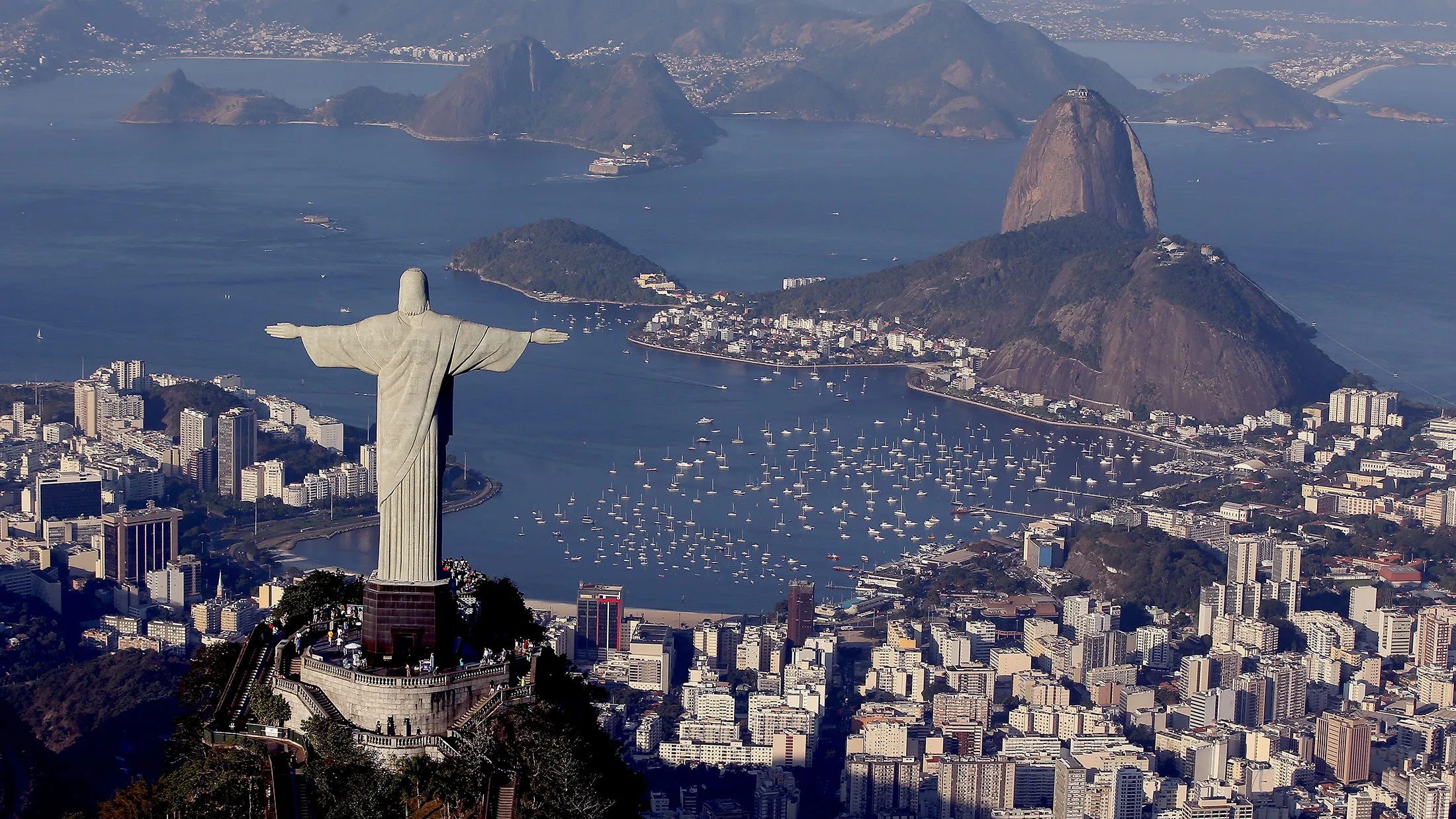 Aerial view of Christ the Redeemer on August 5, 2015 in Rio de Janeiro, Brazil.
