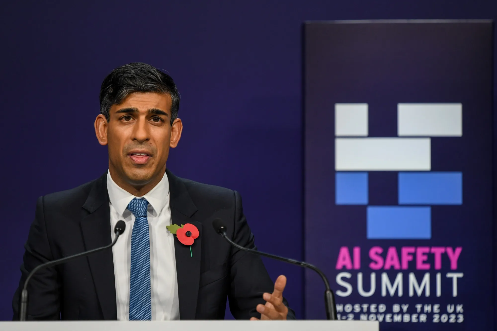 UK Prime Minister Rishi Sunak during a news conference on day two of the AI Safety Summit.